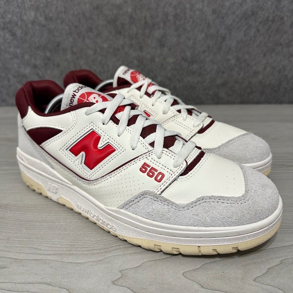 New Balance 550 Sneakers Mens Size 12 Sea Salt True Red Leather Suede Classic